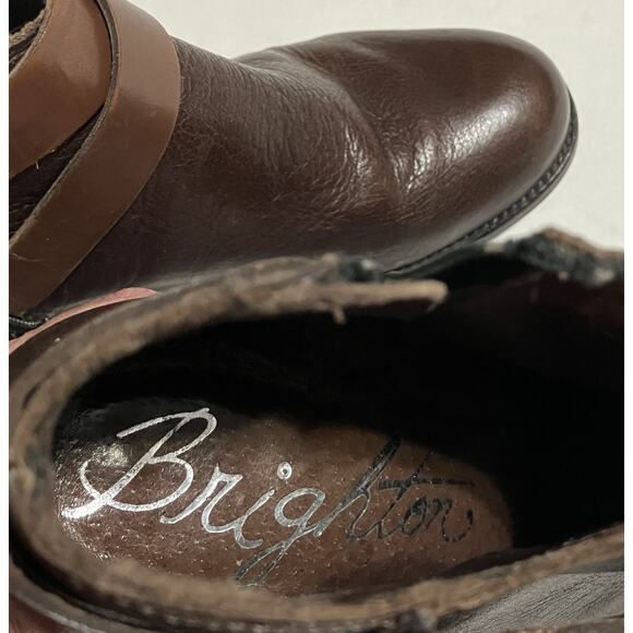 Womens Brighton Gaucho Leather Ankle Boots Block Heel Side Zip Brown 6.5 M - Picture 7 of 12